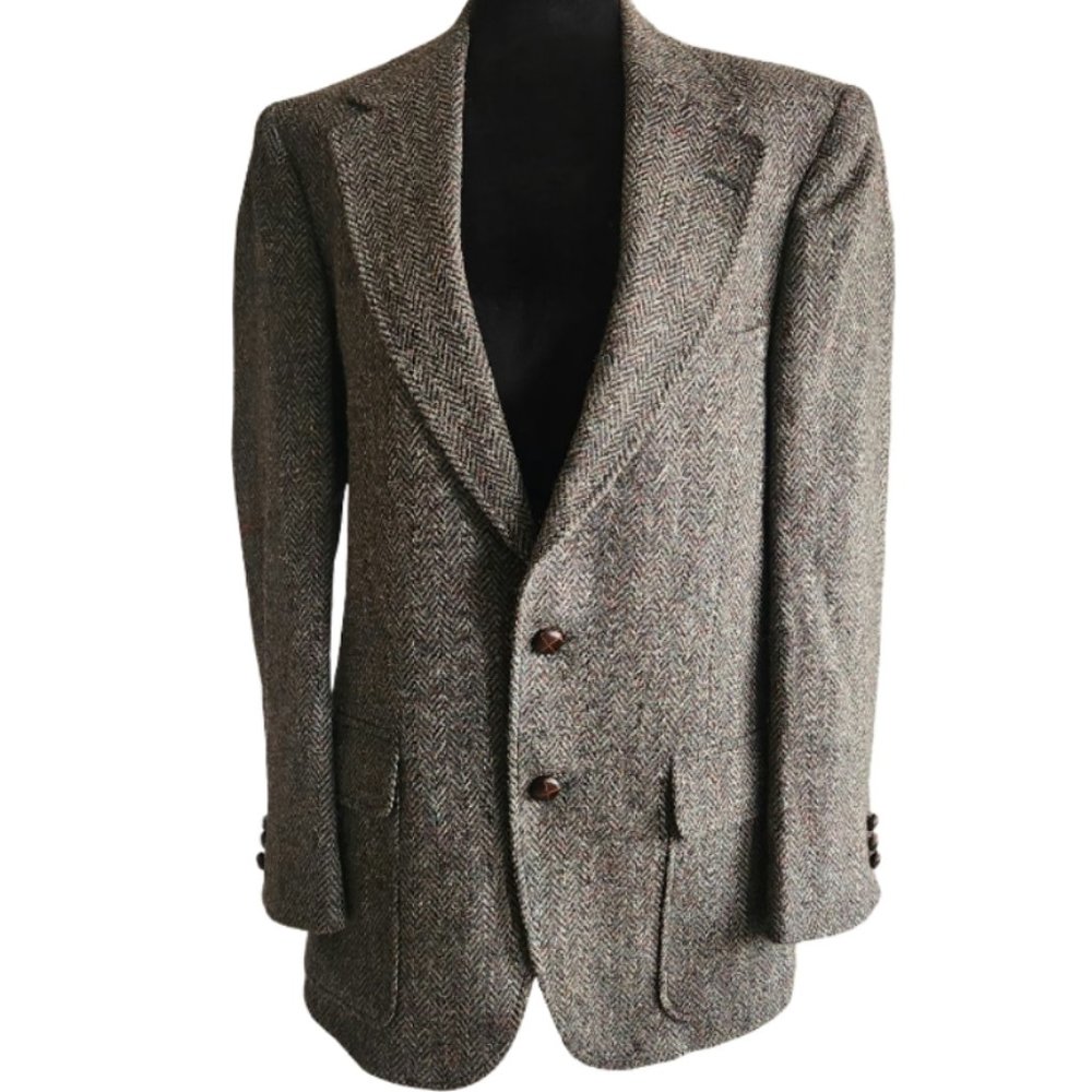 Men Wool Tweed Herringbone Blazer